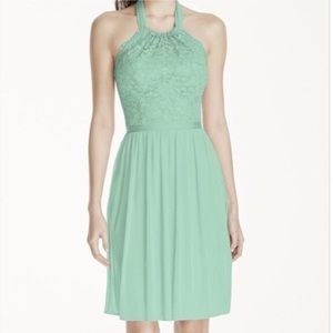 David’s Bridal Mint Lace Halter Dress